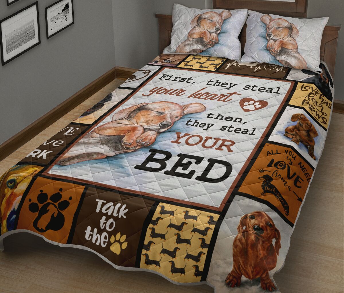 Dachshund Steal Your Heart - Quilt Bed Set - Nnd - Love Quilt Bedding Set