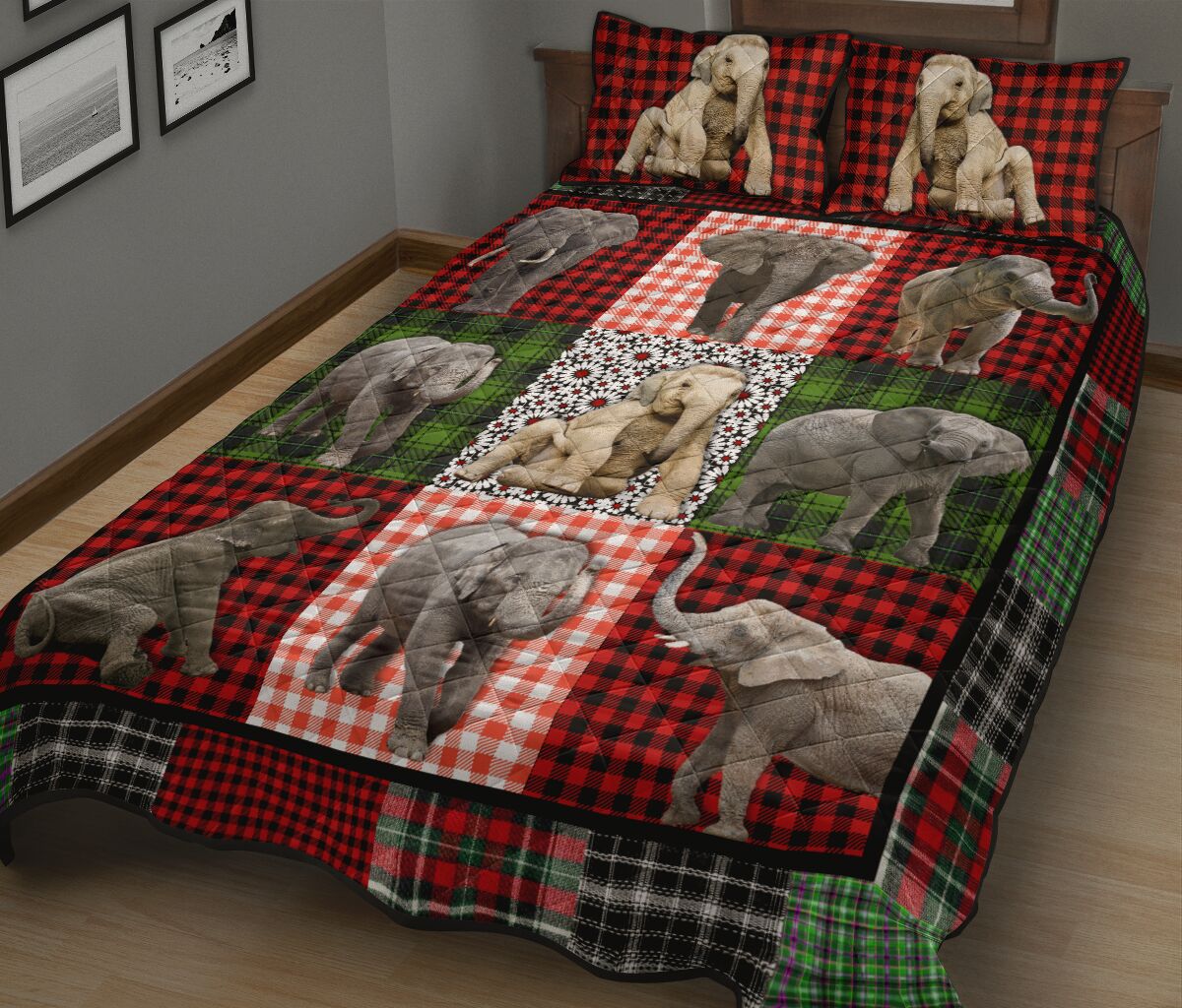 Elephant Fabric Style Quilt Bed Set - Love Quilt Bedding Set
