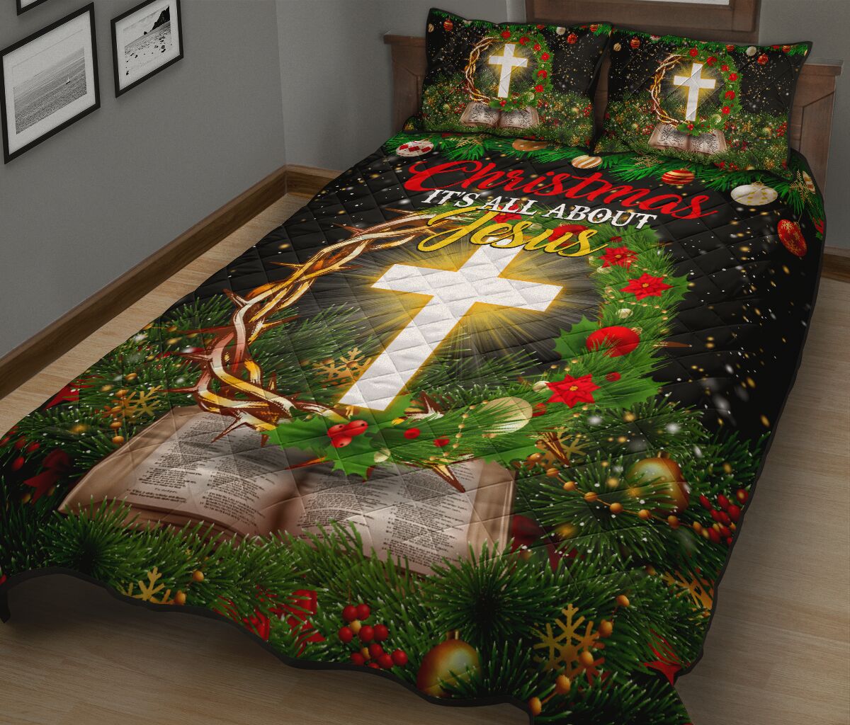 Jesus Christmas Its All About Jesus Quilt Bed Set - Love Quilt Bedding Set