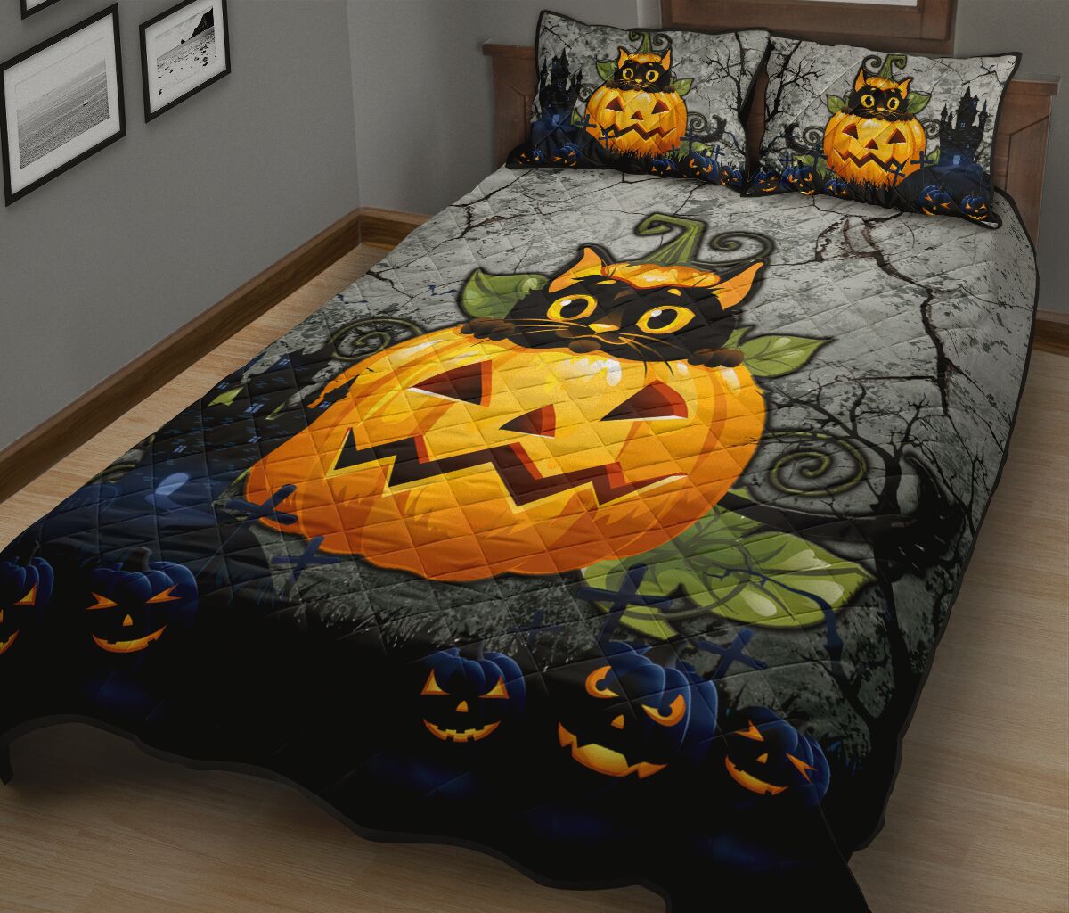 Cat Halloween Style Quilt Bed Set - Love Quilt Bedding Set