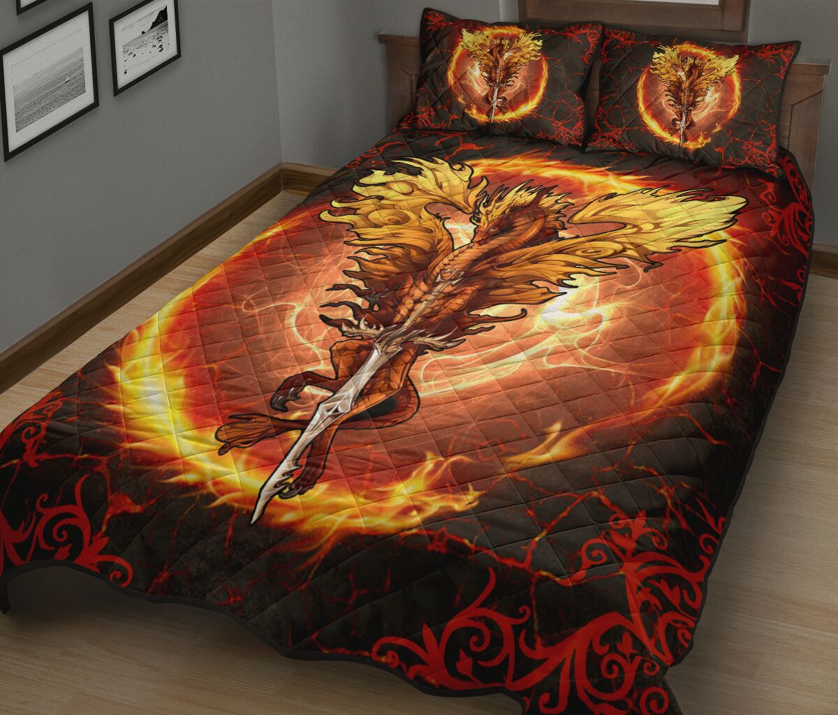 Dragon Fire Lava Art Style Quilt Bed Set - Love Quilt Bedding Set