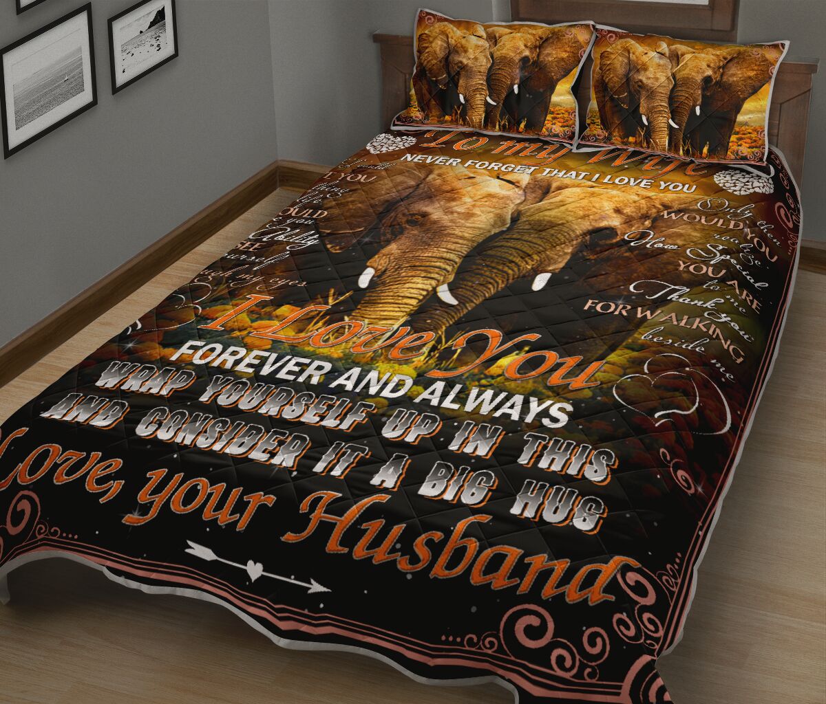 Elephants To My Wife Quilt Bed Set - Love Quilt Bedding Set