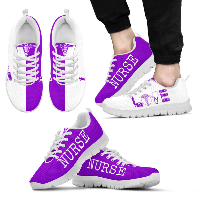 Nurse- Love Purple White Sneakers, Running Shoes, Shoes For Women, Shoes For Men, Custom Sh- Love Sneakers