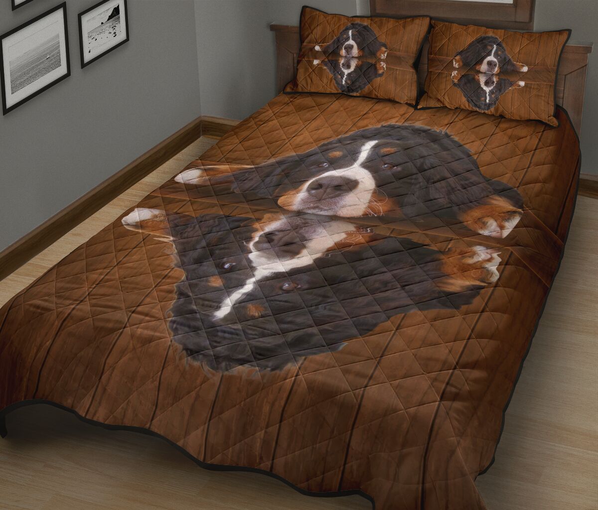 Bernese Mountain Dog Shadow Style Quilt Bed Set - Love Quilt Bedding Set