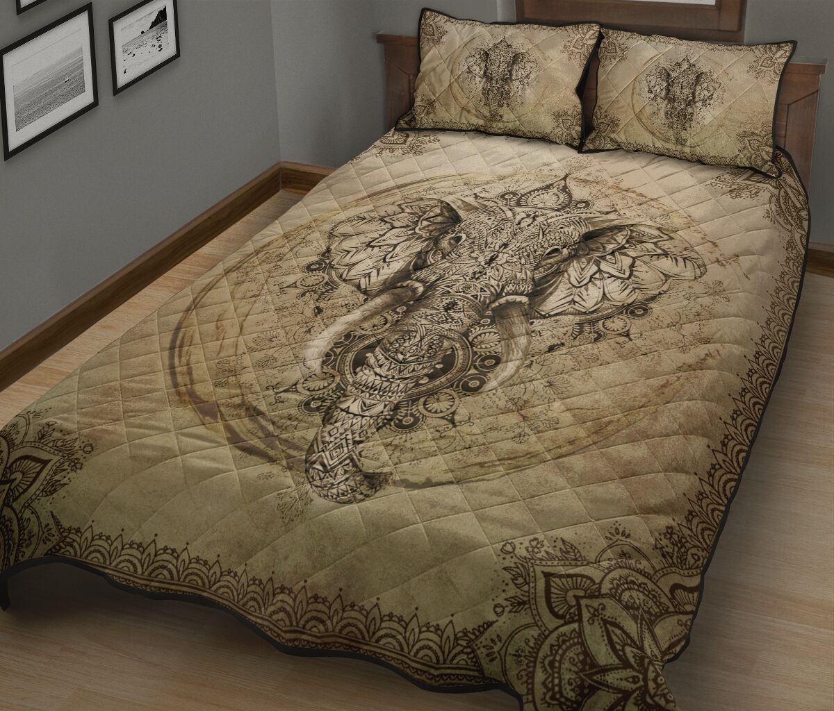 Elephant Pencil Drawing Style Quilt Bed Set - Love Quilt Bedding Set