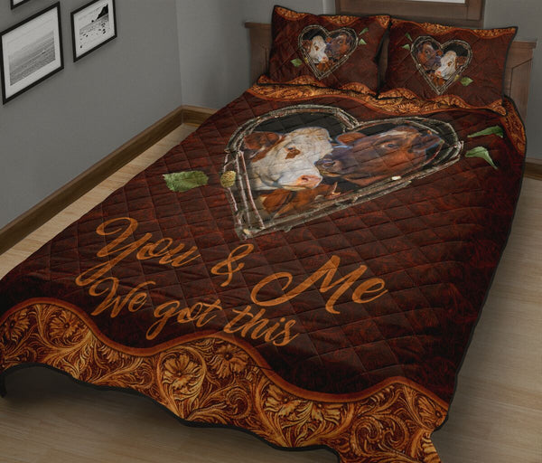 Cow Farm You And Me Leather Style Quilt Bed Set - Love Quilt Bedding Set