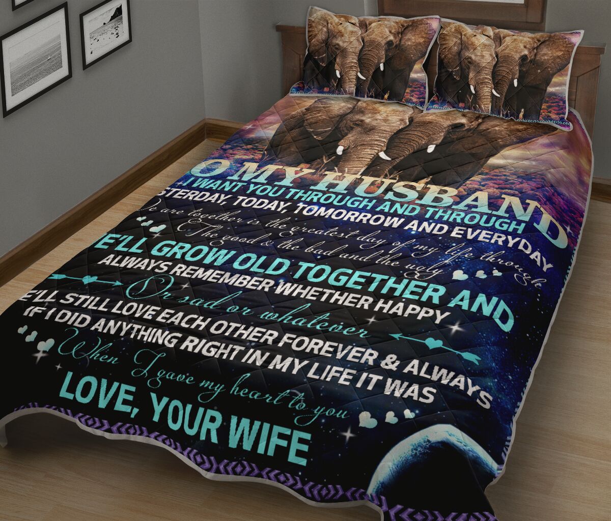 Elephant To My Husband Quilt Bed Set - Love Quilt Bedding Set