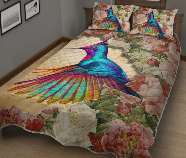 Hummingbird Flower Tear Quilt Bed Set - Love Quilt Bedding Set