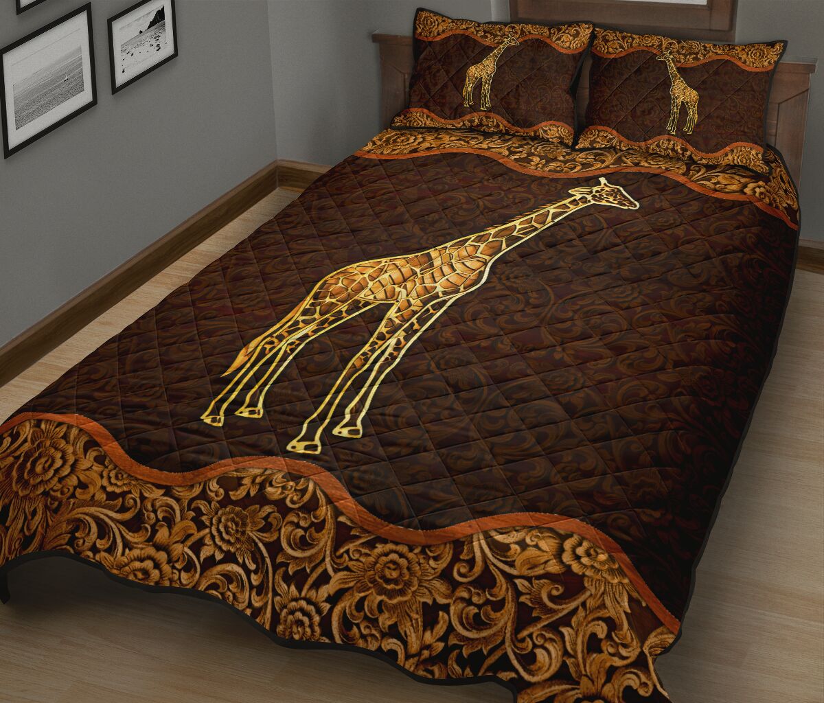 Giraffe Wood Carving Quilt Bed Set - Love Quilt Bedding Set
