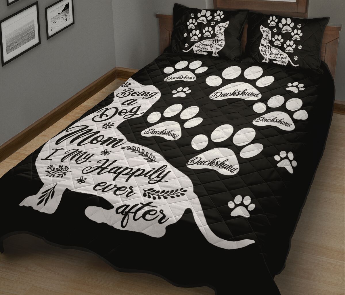 Dachshund Black And White - Bed Set - Love Quilt Bedding Set