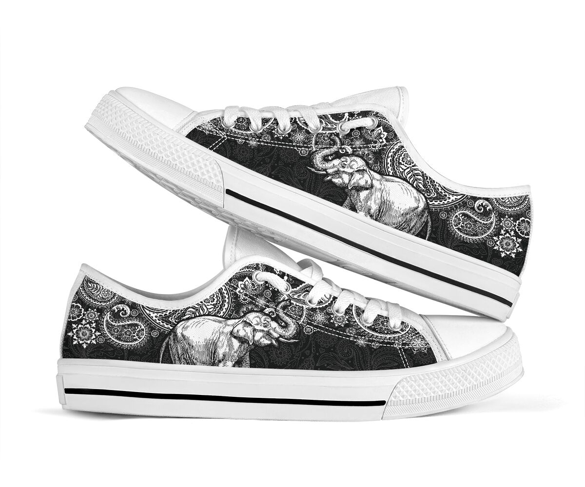 Elephant Paisley Black White Low Top  Shoes