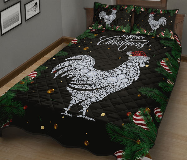 Chicken Diamond Hat Santa Backgroud Christmas Quilt Bed Set - Love Quilt Bedding Set