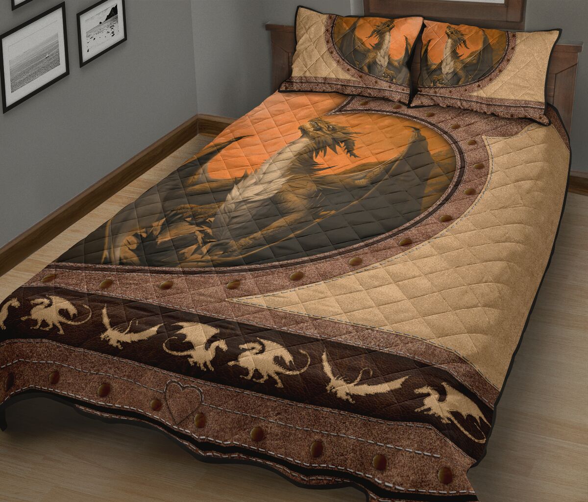Dragon Leather Heart Style Quilt Bed Set - Love Quilt Bedding Set