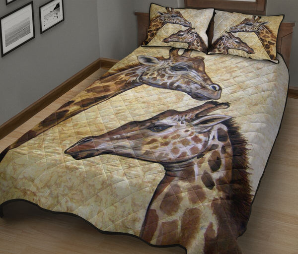 Giraffe Watercolor Art Style Quilt Bed Set - Love Quilt Bedding Set