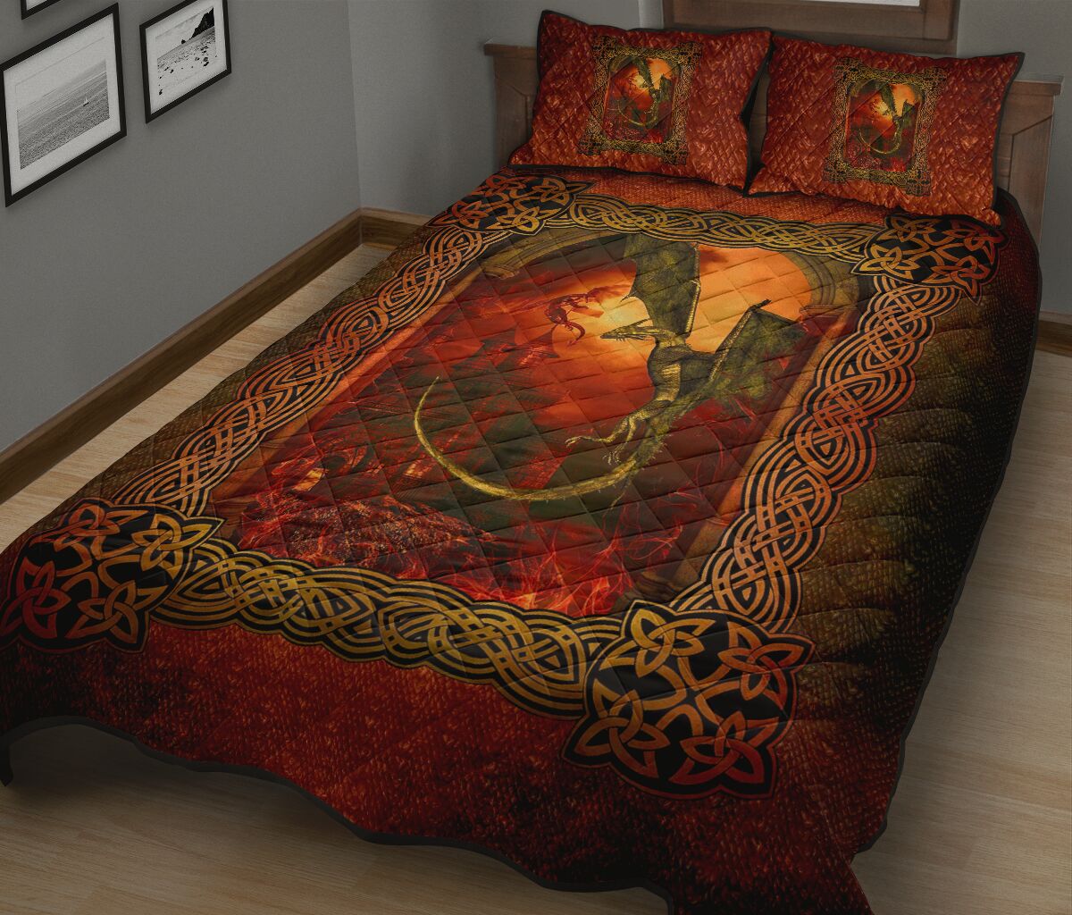 Dragon Red Skin Mandala Style Quilt Bed Set - Love Quilt Bedding Set