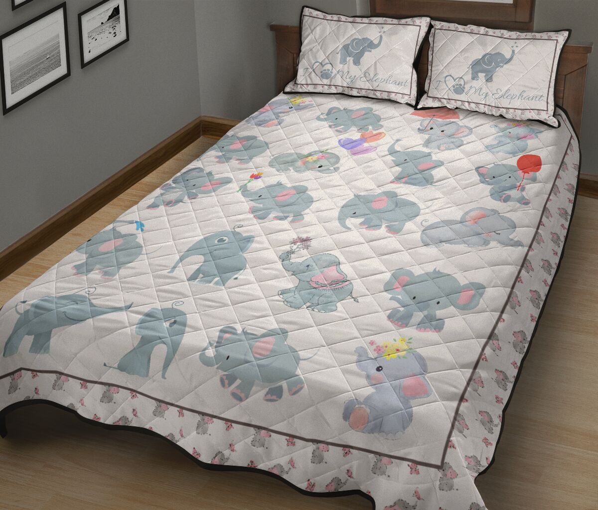 Elephant Pattern Style Quilt Bed Set - Love Quilt Bedding Set