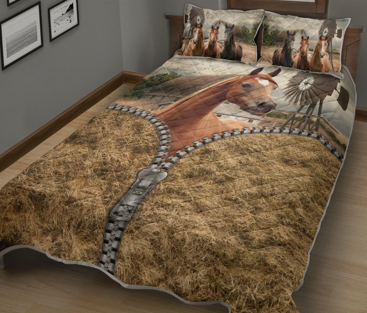 Horse Farm Zipper Open Style Quilt Bed Set- Love Quilt Bedding Set