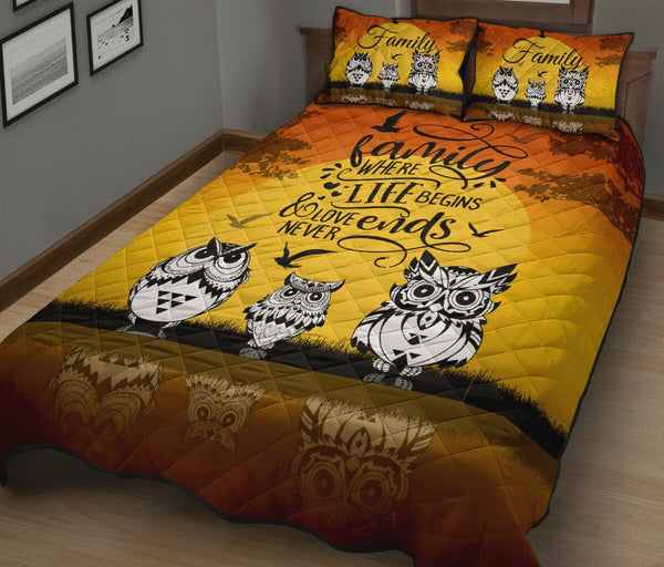 Owl Family Where Life Begins Quilt Bed Set - Love Quilt Bedding Set