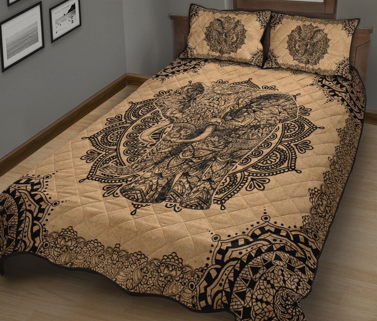 Elephant Kraft Style Quilt Bed Set - Love Quilt Bedding Set