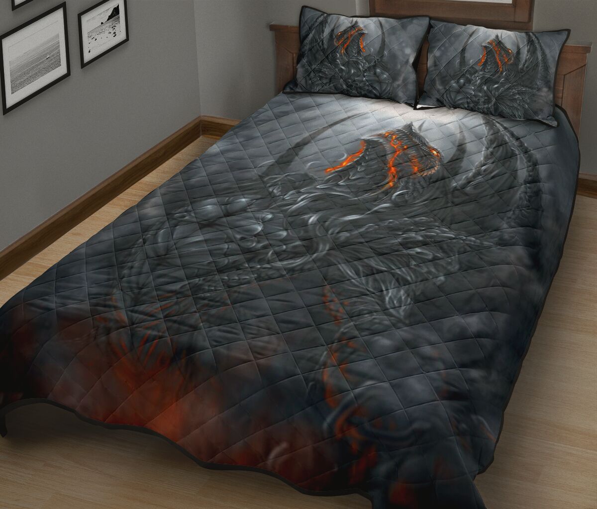 Dark Dragon Light Art Style Quilt Bed Set - Love Quilt Bedding Set