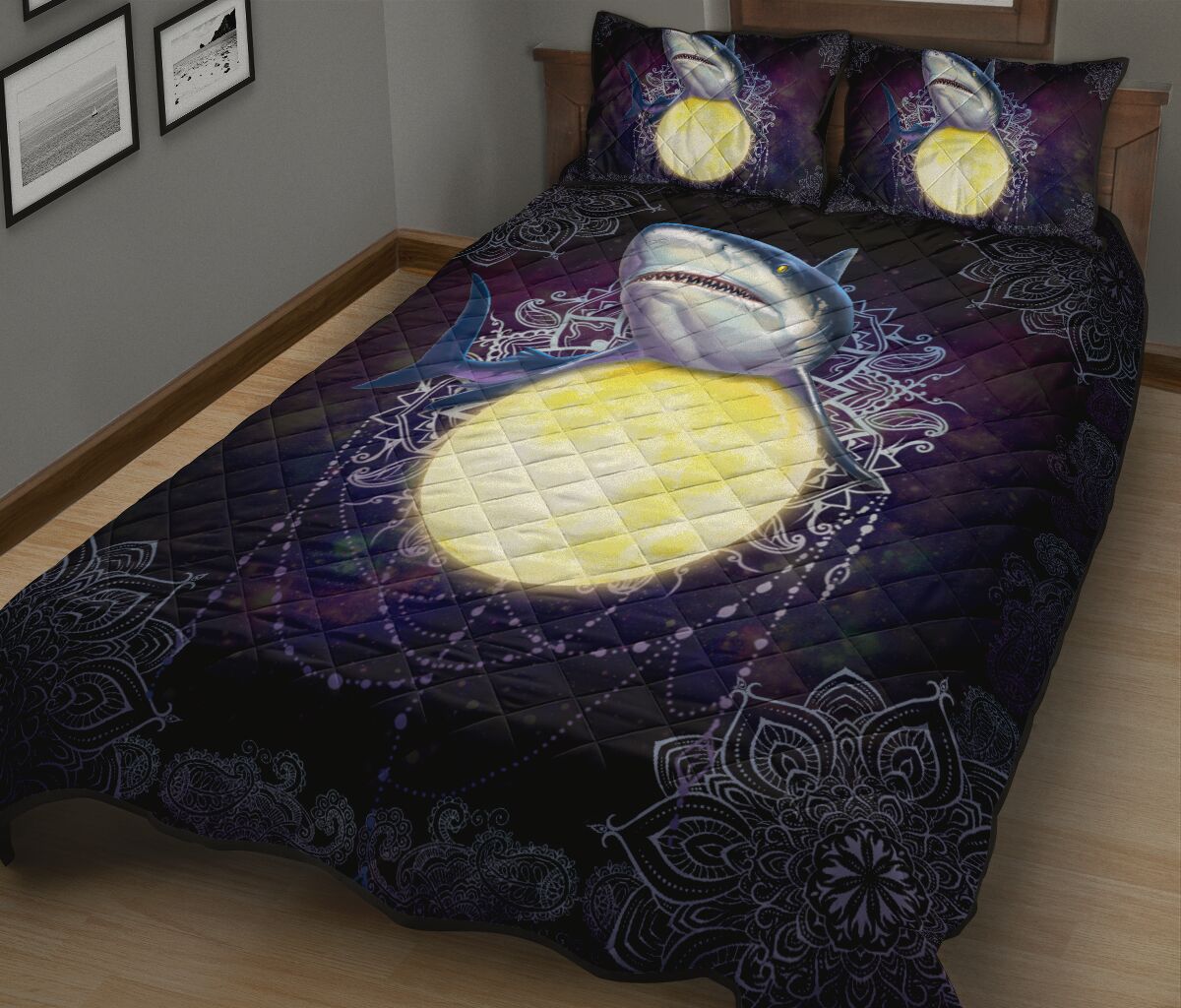 Shark Moon Quilt Bed Set - Love Quilt Bedding Set