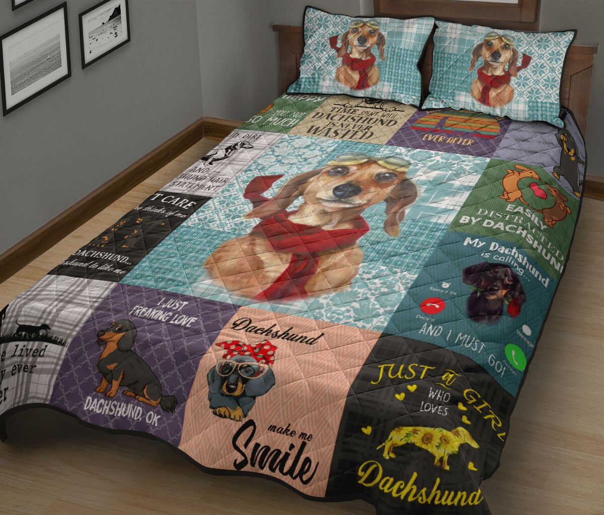Dachshund Wool Pattern - Bed Set - Love Quilt Bedding Set
