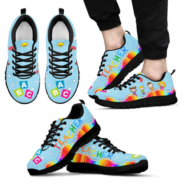 Teacher Abc Blue Sole Black Sneakers, Running Shoes, Shoes For Women, Shoes For Men, Custom - Love Sneakers