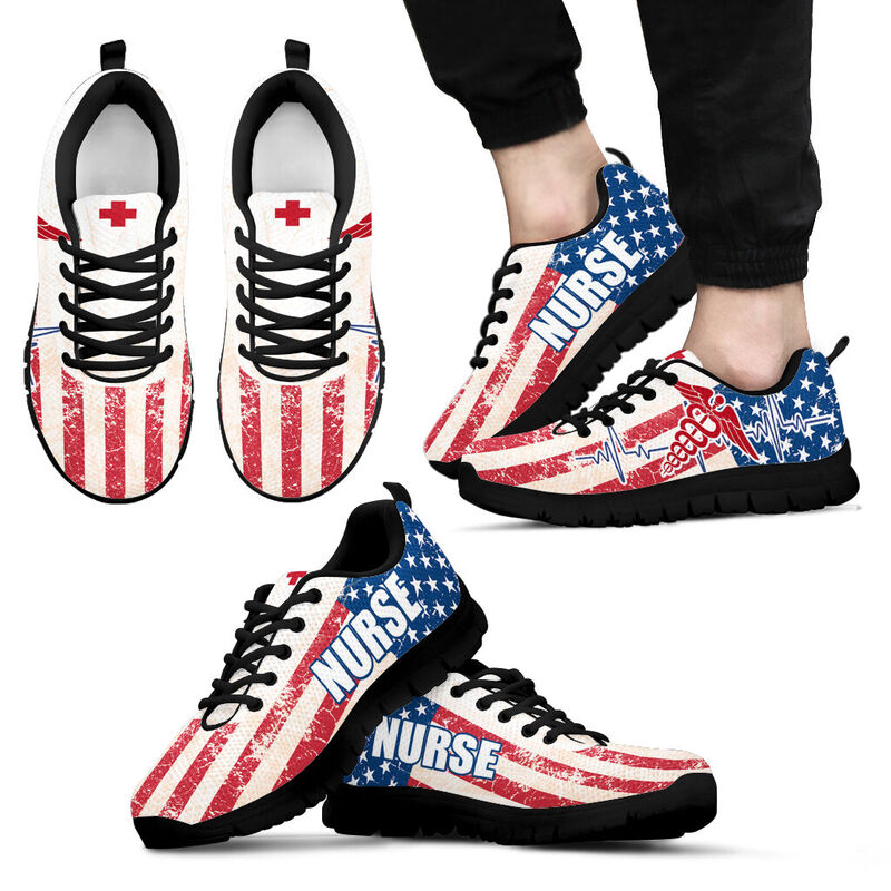 Nurse Usa Flag 2 Shoes Sneakers, Running Shoes, Shoes For Women, Shoes For Men, Custom Shoes- Love Sneakers