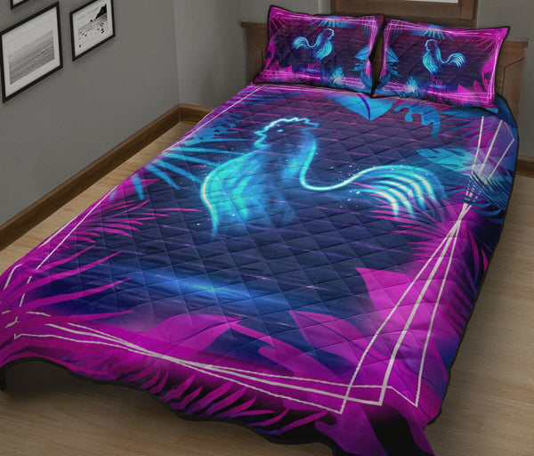 Chicken Neon Art Style Quilt Bed Set - Love Quilt Bedding Set