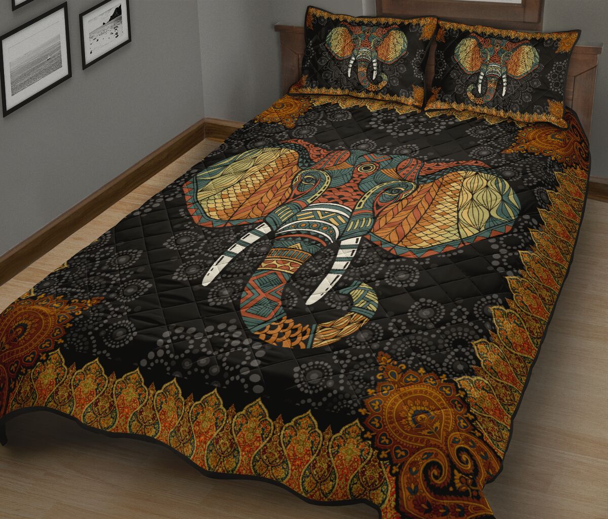 Elephant Motif Style Quilt Bed Set - Love Quilt Bedding Set
