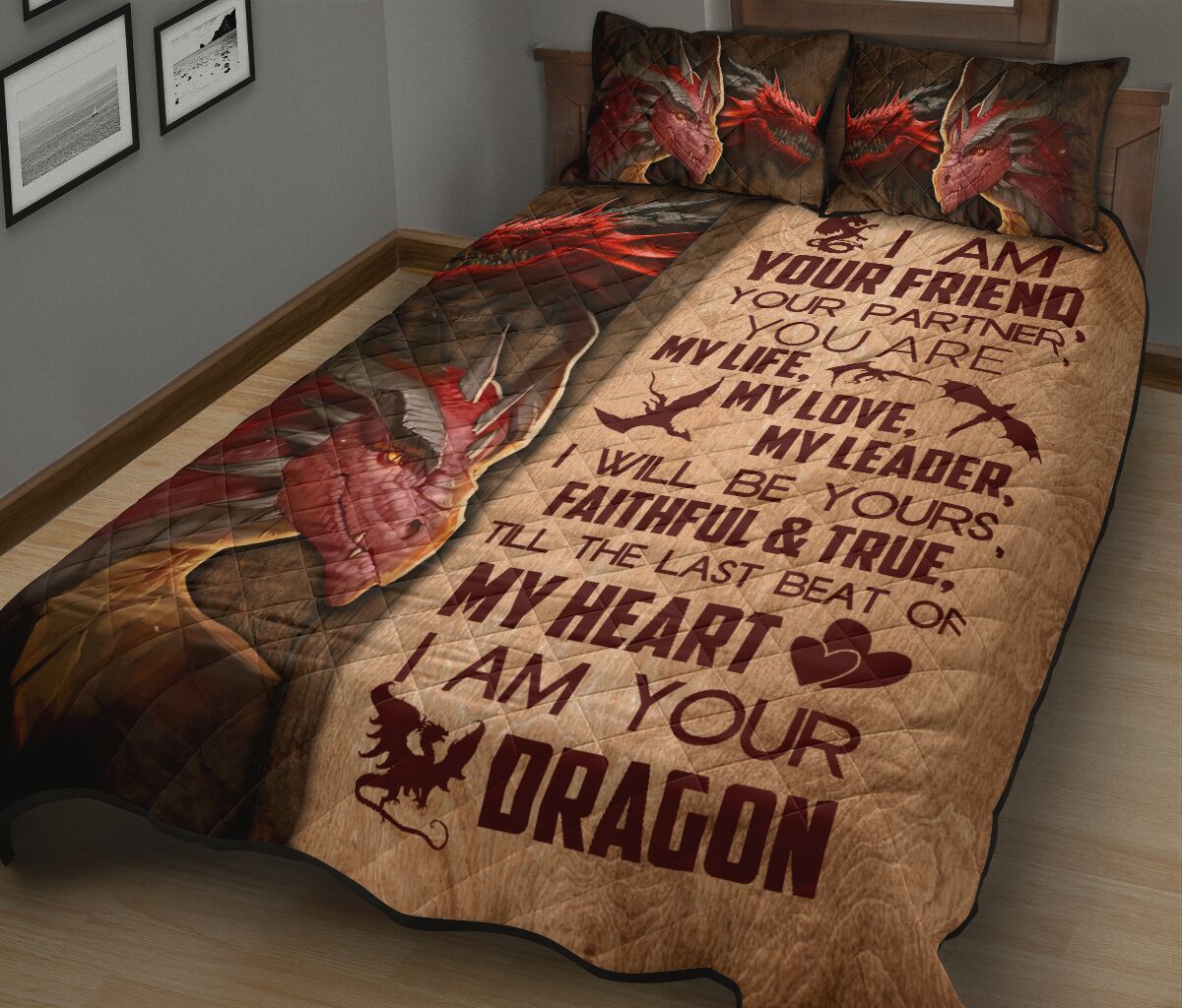 Dragon Quote Style Quilt Bed Set - Love Quilt Bedding Set