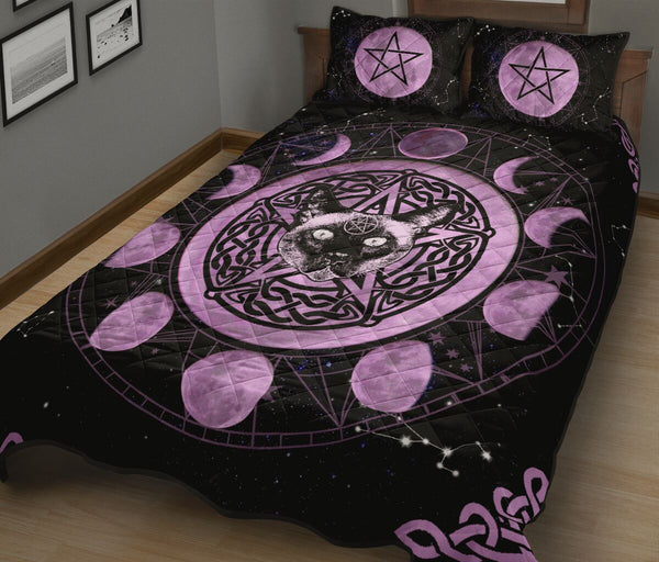 Catsiamese Cat Moon Galaxy Quilt Bed - Love Quilt Bedding Set