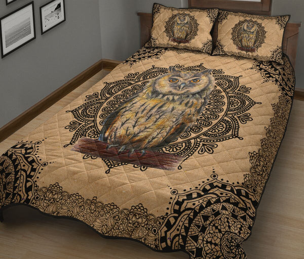 Owl Kraft Style Quilt Bed Set - Love Quilt Bedding Set