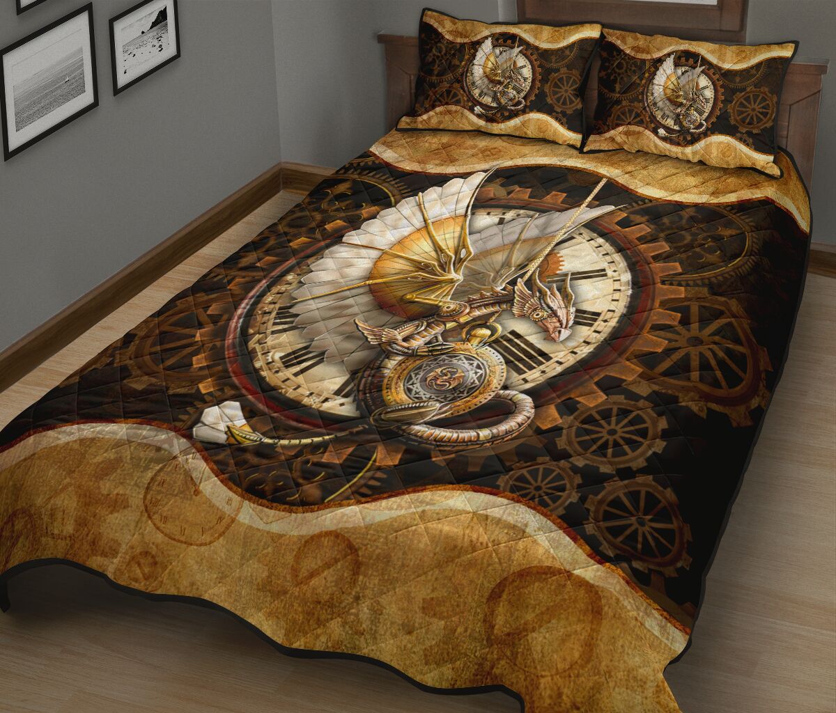 Dragon Steampunk Quilt Bed Set - Love Quilt Bedding Set