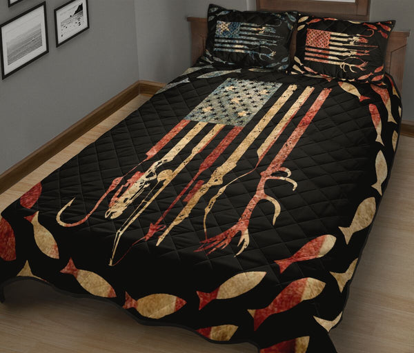 Fishing - Ameracan Flag - Quilt Bed Set 12 - Love Quilt Bedding Set