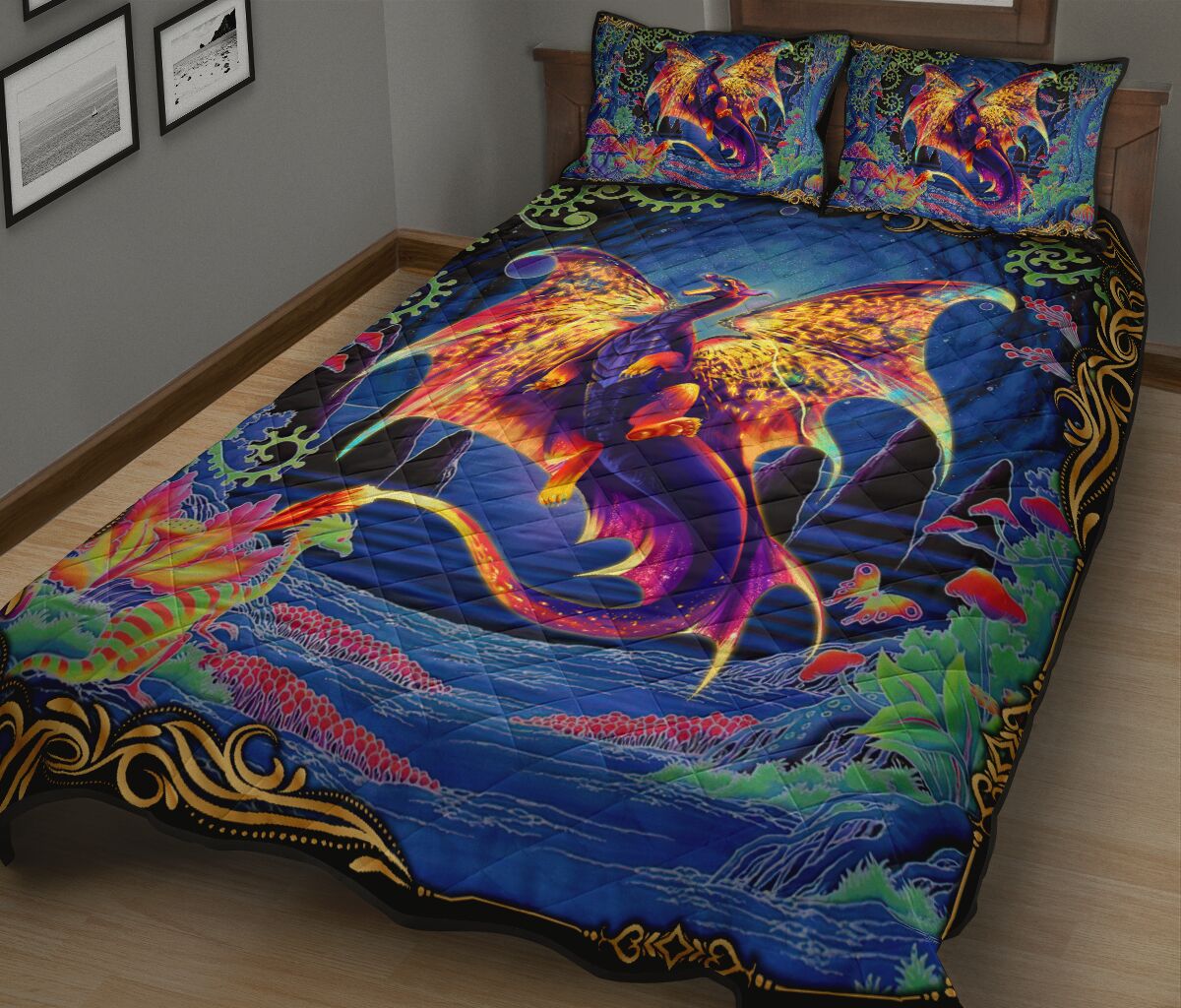 Dragon Color Style Quilt Bed Set - Love Quilt Bedding Set
