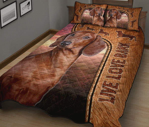 Live Love Bark Dachshund - Bed Set - Love Quilt Bedding Set