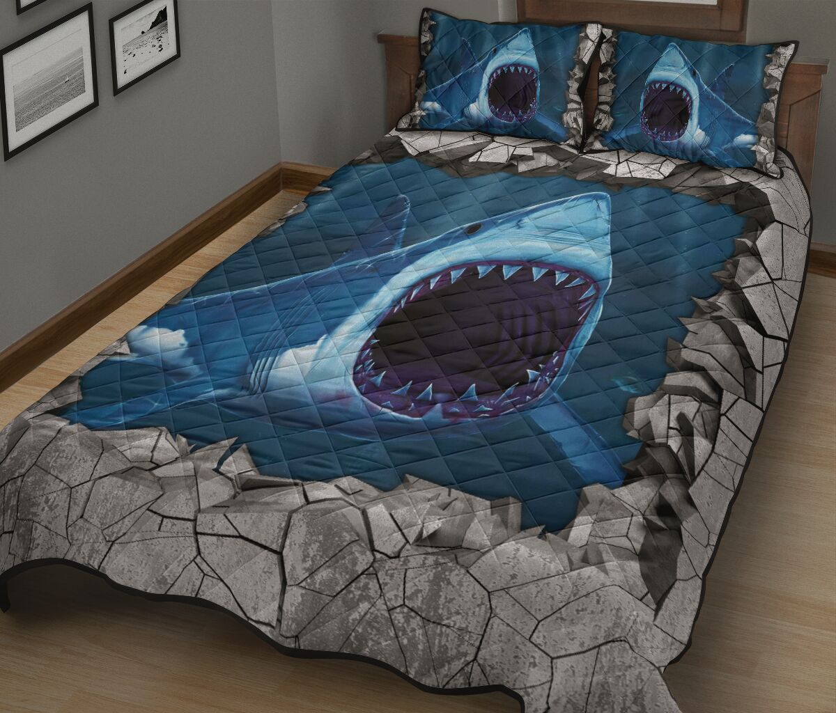 Shark Concrete Broken Quilt Bed Set - Love Quilt Bedding Set