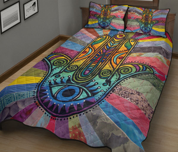 Hippie Hamsa Lover Quilt Bed Set - Love Quilt Bedding Set