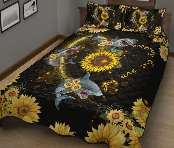 Shark Heart Light Sunflower Style Quilt Bed Set - Love Quilt Bedding Set