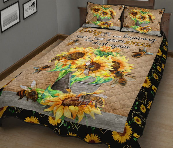 Bee Sunflower Quilt Bed Set - Love Quilt Bedding Set