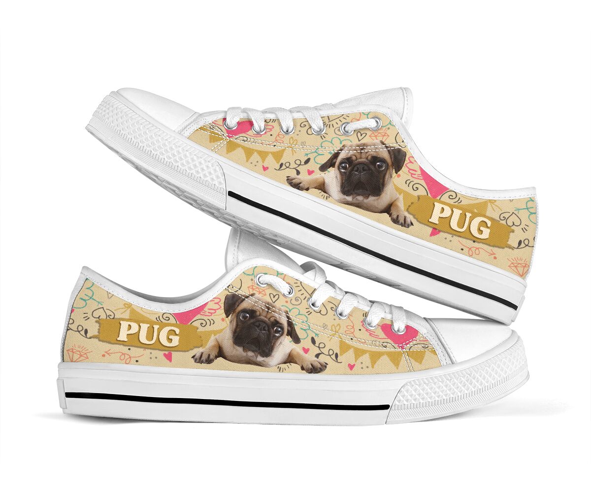 Pug In Drawing Background - Low TopShoe - Love Love Top Shoes