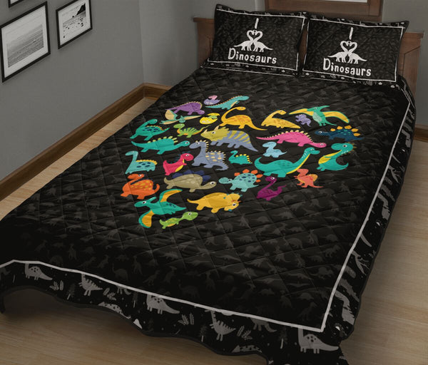 Dinosaurs Heart Cartoon Style Quilt Bed Set - Love Quilt Bedding Set