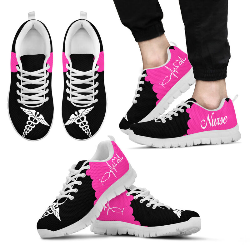 Nurse Cl- Pink Black Sneakers, Running Shoes, Shoes For Women, Shoes For Men, Custom Shoes,- Love Sneakers