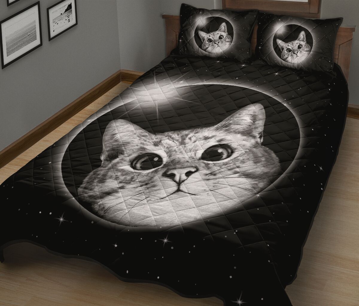 Cat Drawing Galaxy Quilt Bed Set- Love Quilt Bedding Set