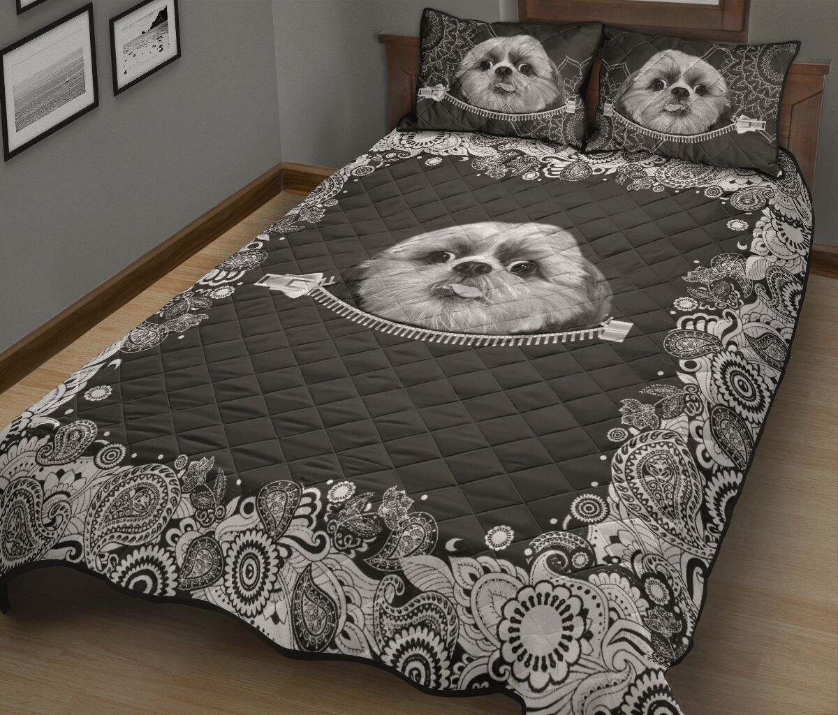 Shih Tzu Zipper Floral - Bed Set - Love Quilt Bedding Set
