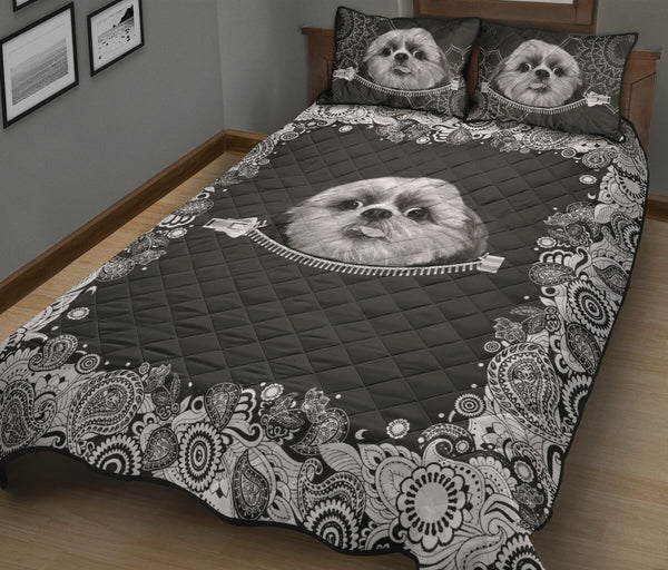 Shih Tzu Zipper Floral - Bed Set - Love Quilt Bedding Set