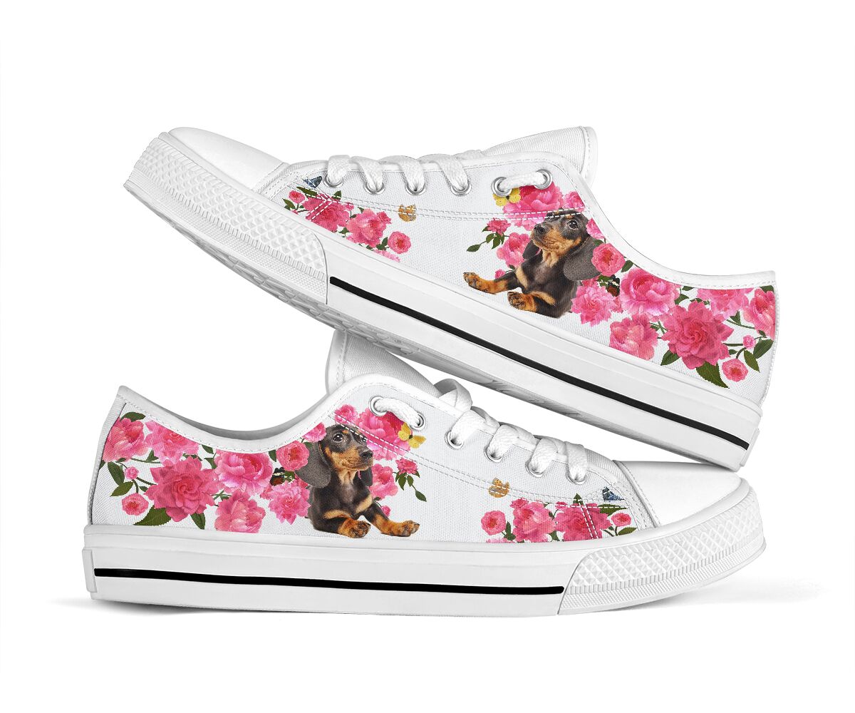 Dachshund And Flowers - Low Top Shoe - Love Love Top Shoes