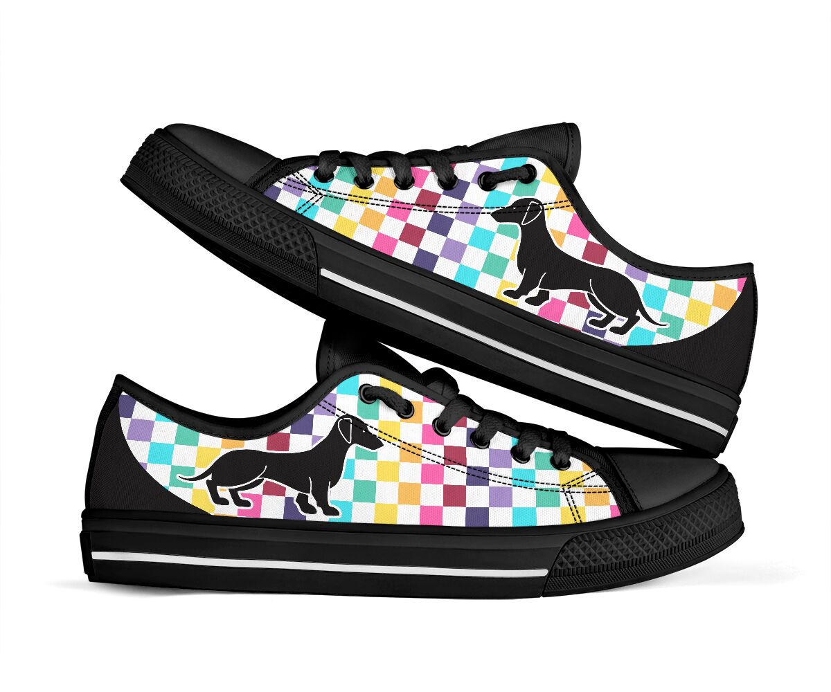 Dachshund With Checkerboard - Low Top Shoe - Love Love Top Shoes