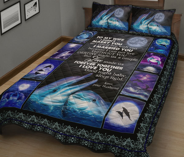 Dolphin Love Dark Moon Quilt Bed Set - Love Quilt Bedding Set